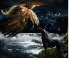 unicorn and pegas at waterfall