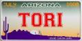 Arizona License Plate- Tori