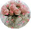 Pink Roses in Teapot in Circle (with floating hearts)- Consuelo