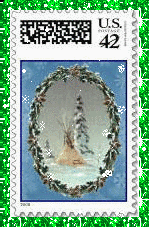 Native American Stamp (glitter boarder & snowfall)- teepee in a christmas wreath