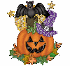 Pumkin with witch hat and bat
