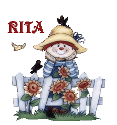 autumn scarecrow at fence personalized with name Rita