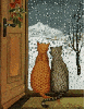 cats stare outside snowing