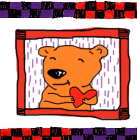 Teddy bear with a heart in his chest & animated checkered