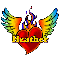 Heather with winged heart and flames