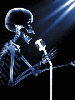 skeleton at the microphone