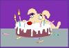 dog eating birthday cake