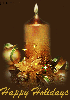gold candle with baubles happy holidays