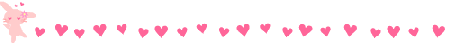a divider gif of a small pink rabbit and a trail of hearts, the rabbit is bipedal, they have one leg in the air and is on one foot, they are wearing a flower and have two hearts above their head, the hearts are animated in away that they look like they are beating