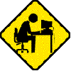 Sign, figure pounding head on keyboard