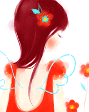 cute kawaii angel girl with red flowers