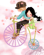 cute kawaii lovers riding a bike