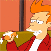 fry eating a dog