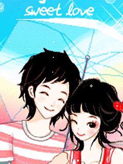 cute kawaii fashion lovers under an umbrella