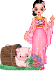 cute kawaii doll with a pig in a bucket