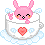 bunny in a heart teacup